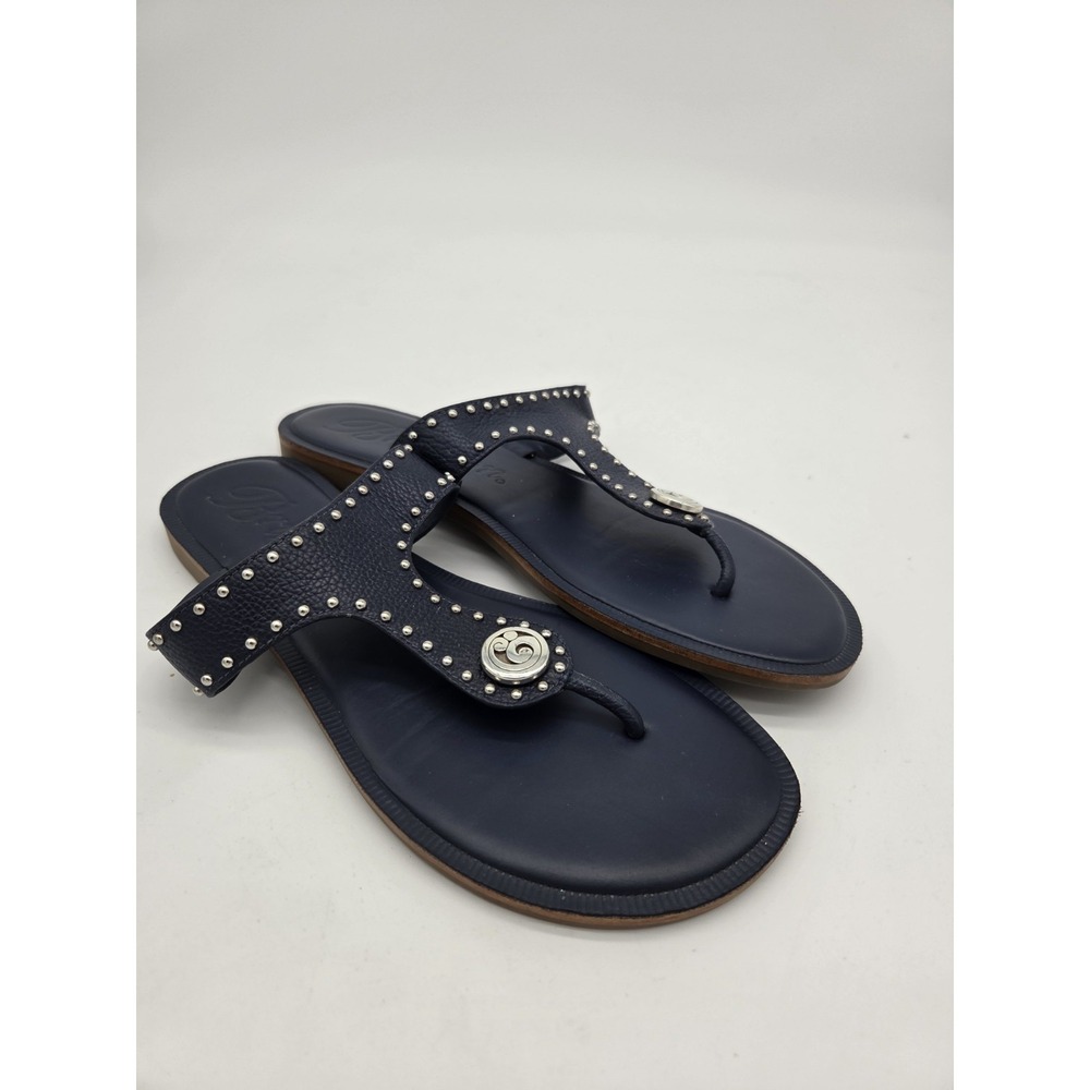Brighton Leather ALFA Thong Sandals/Slides - 9.5 M - NAVY Blue Silver Stud